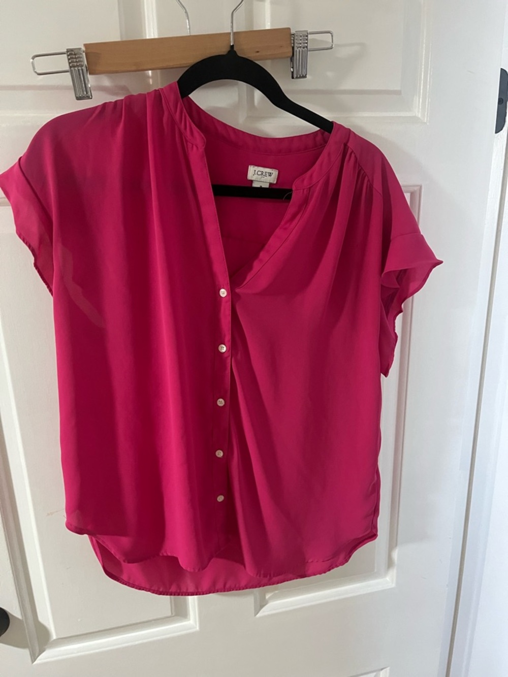 J. Crew Bright Pink Button-Front Short Sleeve Blouse